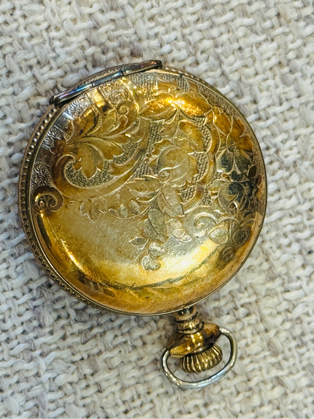 Antique Hampden Watch Co Pocket Watch Roman Numerals Gold Tone Case Vintage — image 2 of 8